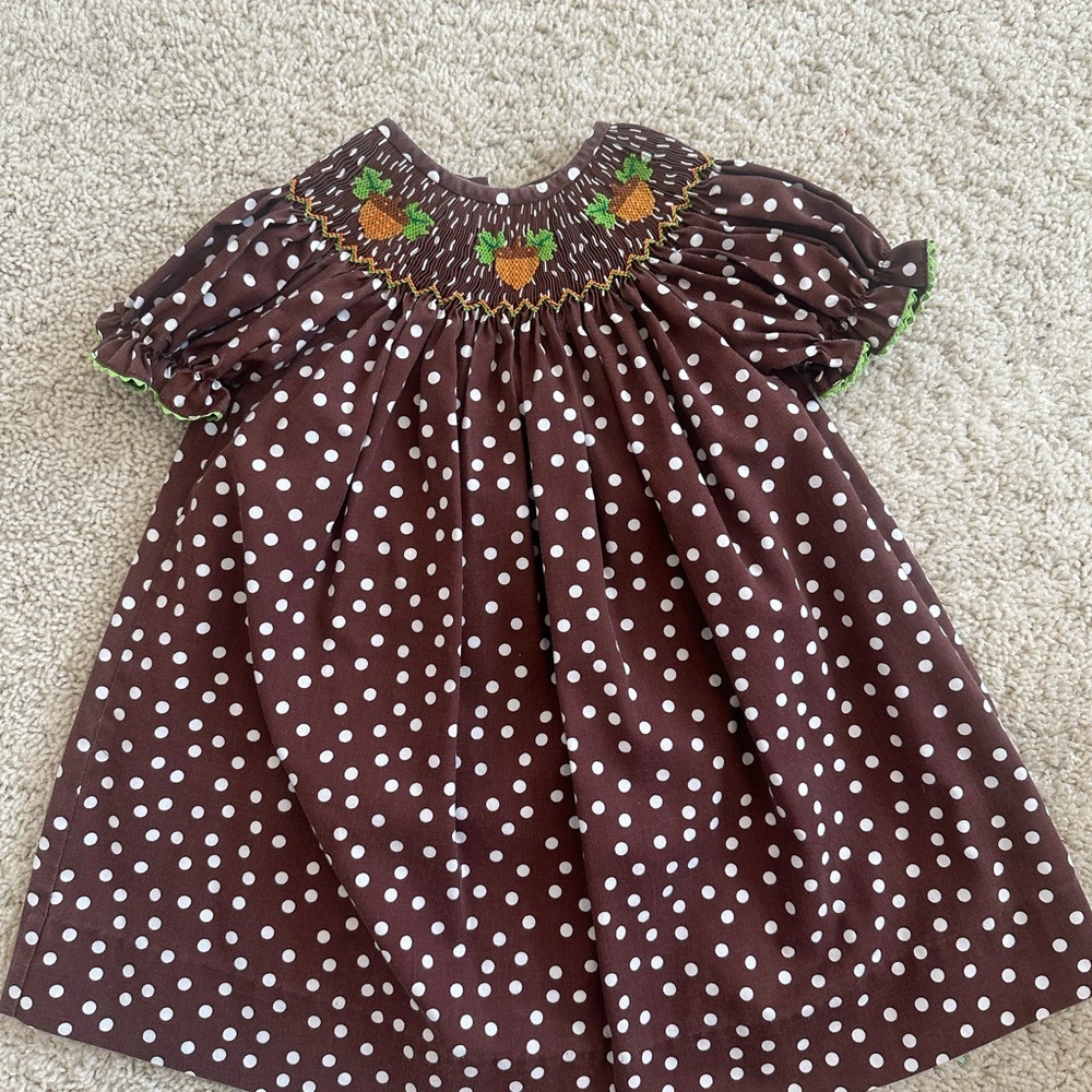 Vive La Fête Brown Polka Dot Smocked Bishop Dress